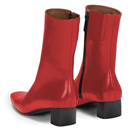 FOWT Women Small Square Toe Ankle Boots Comfy Side Zipper Booties Chunky Low Heels Fall Winter Western Shoes Size 4-16 US4