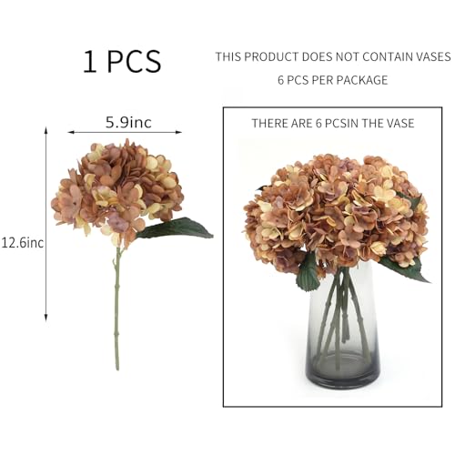 Kimura's Cabin 6Pcs Faux Hydrangea Flowers Vintage Artificial Silk Hydrangeas Flowers with Stems Fake Hydrangea Bouquets for Autumn Farmhouse Home Wedding Table Center Decoration（Autumn Yellow
