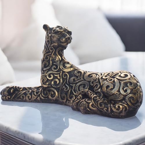 Luxury Leopard Sculpture in Black Resin with Gold Accents | Decorative Animal Statue for Home & Office | Symbolic Wildlife Decor - Strength, Power & Self-Reliance (Lying Leopard) — photo — 3 of 9