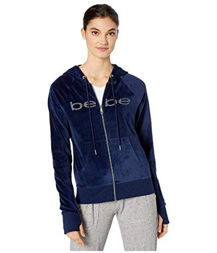 BEBE SPORT Velour Zip Hoodie with Microstone True Navy XL