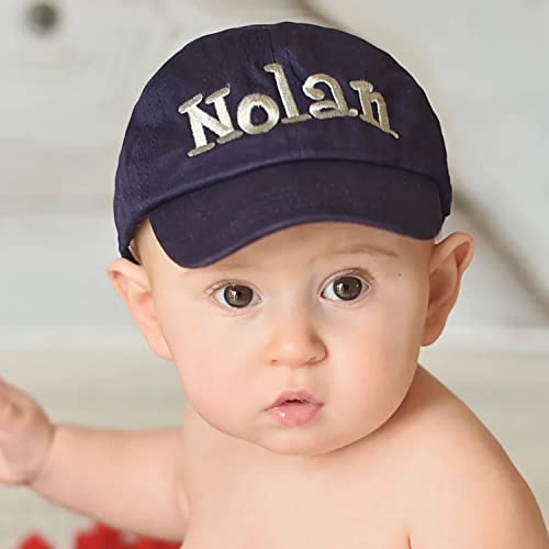 Melondipity Baby Boy Baseball Cap For Infants, Toddlers, Newborn - Cute Baby Sun Hat For Summer, Spring, Autumn - Personalized & Customized Keepsake Cap With Button Closure, Sun Protection (Navy Blue) #TOP1