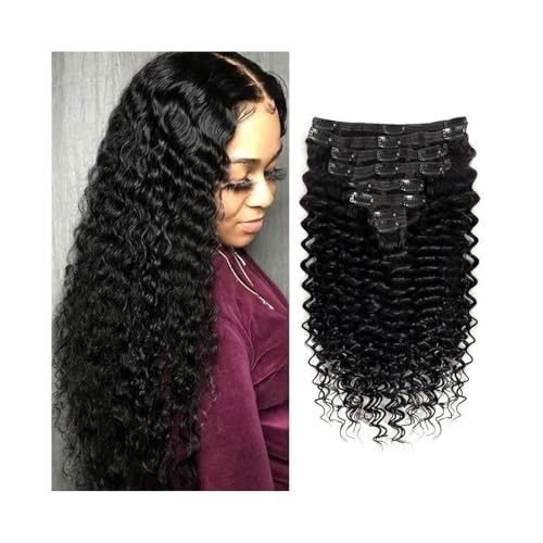 Suave Extensiones de cabello rizado 10-26 pulgadas for mujeres negras Clip onda profunda en extensiones humano real 8 piezas brasileño Remy postizos Largo(20 inches)