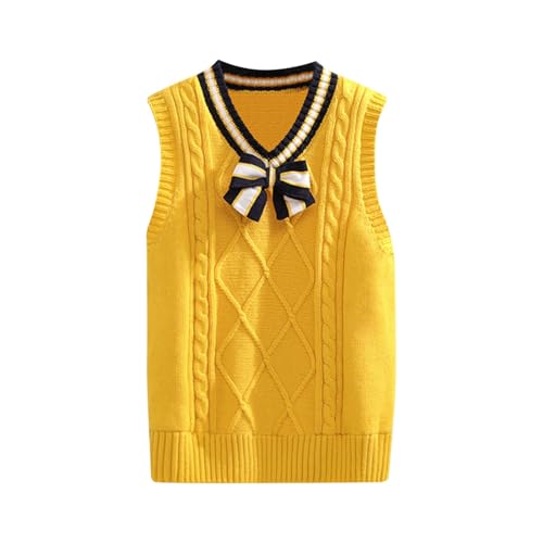 Girls ' V-Neck Sweater Vest Bow Sleeveless V Neck Knit Pollover Comfy Preppy School Uniform Clothes Fall Winter Waistcoat