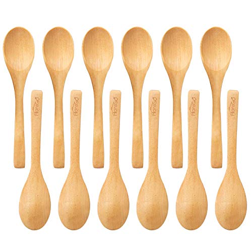 Hansgo Small Wooden Spoons, 12Pcs 5 Inches Mini Wooden Salt Spoons Tasting Spoon Wooden Soup Spoon Serving Spoon For Coffee Tea Jam Bath Salts #TOP6