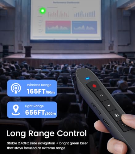 Image of Green Light Presentation Clicker for Teachers - USB-C Rechargeable Wireless Presenter for PowerPoint /Keynote /Google Slides, Plug & Play Remote for Mac /Windows /Laptop