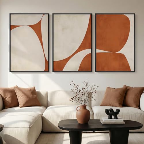 Large Framed Beige Orange Abstract Wall Art for Living Room, 3 Piece 24x36 by Cuspin - Used condition - US$123.50