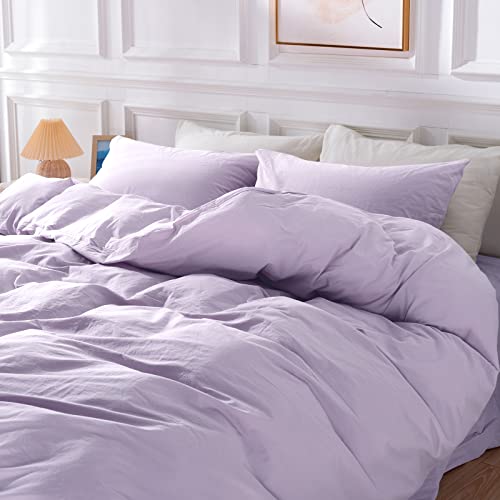 Nexhome Pro CCS22002-LAV-6890 Duvet Cover Set Kids Twin Size Linen Feel Organic Natural 100% Washed Cotton Duvet Cover Purple Lavender Lilac 2 Pieces Bedding Set thumb #8