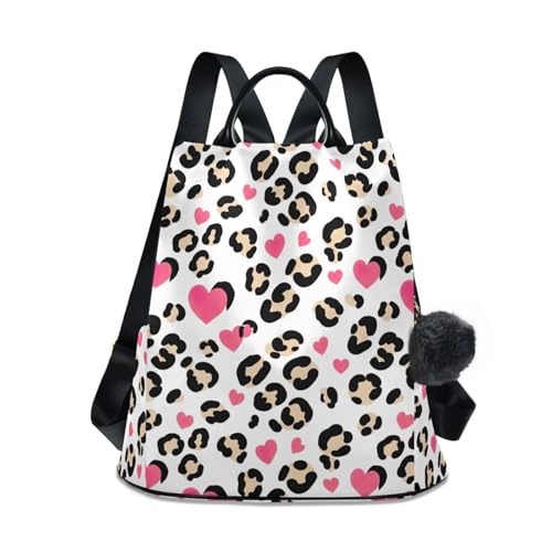 Sac à dos léopard pour femme noir et beige avec pompon tendance