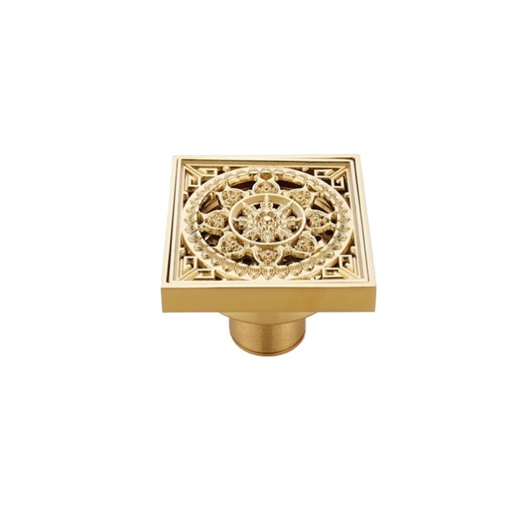 Siphon de sol en laiton doré grille carrée passoire déodorant pour évacuation douche