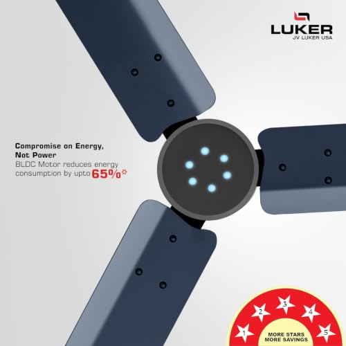 Image of LUKER JVLuker USA Aerozen Plus 1200mm BLDC Ceiling Fan IR Remote BEE 5 Star 65% Energy Saving High Air Delivery Low Noise LED Indicator Reverse Mode for Living & Bedroom (Ocean Blue - Matt Finish)