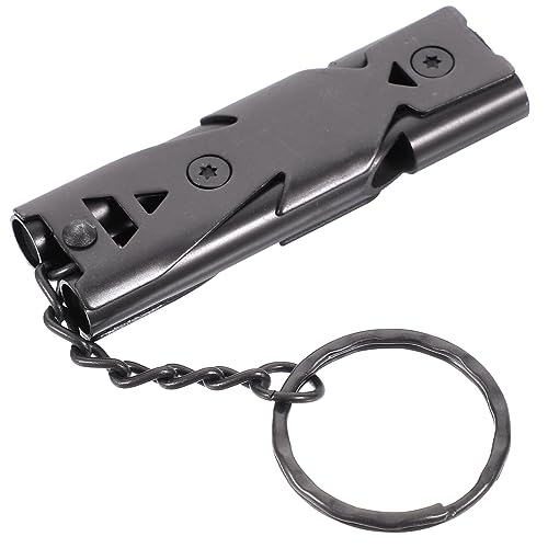 KESYOO Stainless Steel Dual Tube Whistle Loud Emergency Survival Whistle with Keychain for Outdoor Activities Gym Camping Hiking and Training Black