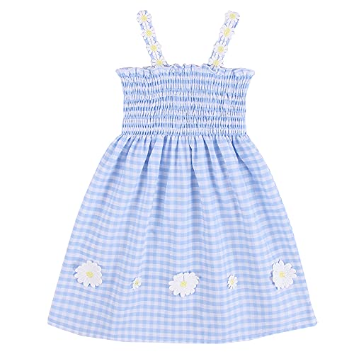 Toddler Baby Girls Summer Dresses Plaid Daisy Strap Sleeveless Little Girl Casual Beach Sundress (Blue, 18-24 Months)