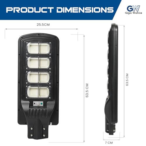 Image of Gigawatts 320 LED 120W Solar Street Light with Remote Control High Power 20Ah Battery Inbuilt 16W Solar Panel IP65 Water Resistant Outdoor Lamp for Wall Pathway Garden and Patio (1Pc, Cool White)