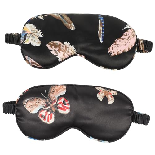 ORFOFE 2個 プリントスリープ アイ コンシーラー の睡眠のための目 スリーピング シルクアイ 耳栓 旅行睡眠 眠っている目 目隠し フェイクシルクストレッチサテン