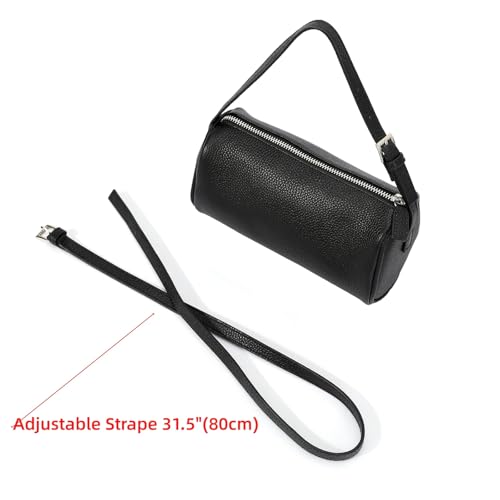 Image of Genuine Leather Barrel Purse Small Top Handle Bags for Women Cylinder Purses Hobo Bag with Adjustable Strap