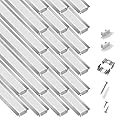 20-Pack 6.6ft/2Meter Silver Recessed LED Aluminum Channel for LED Strip Lights Diffuser Channel with Milky Cover End Caps and Mounting Clips, Flush Mounted LED Track for Ceiling Under Cabinet Closet.