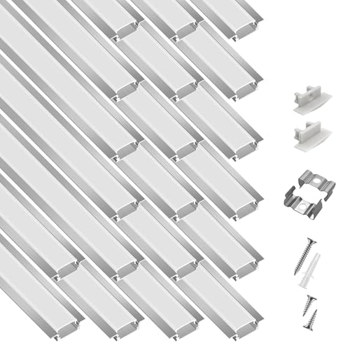 20-Pack 6.6ft/2Meter Silver Recessed LED Aluminum Channel for LED Strip Lights Diffuser Channel with...