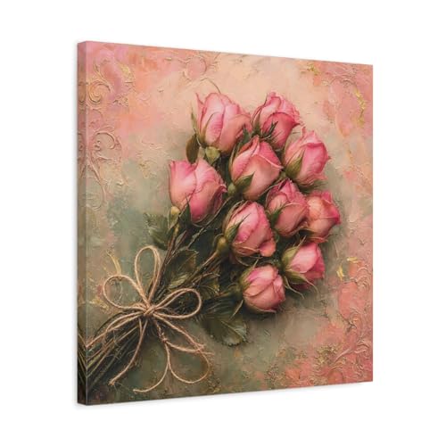 Tableau floral rose bouquet en impression canvas haut de gamme avec châssis de 3cm