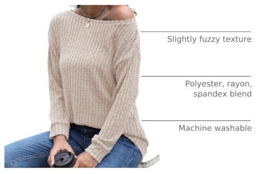 Image of Womens Tops Sweaters Ladies Tunics Casual Long Sleeve Shirts Blouses Tees Dressy Casual Clothing Boat Neck Fashion 2025