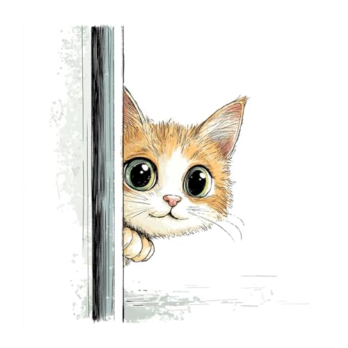 Xinpinzhou Broderie Point de Croix - 30x30 cm Canevas Kit Complet Adulte, 11CT Pré Imprimé Chat Mignon Modèle‌, Facile Loisirs Créatifs Set avec Fils...