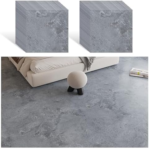 VEELIKE Self-Adhesive Grey Concrete Floor Tiles Cover