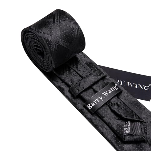 Image of Barry.Wang Designer Classic Ties for Men Set Formal Pocket Square Cufflink Check Plaid