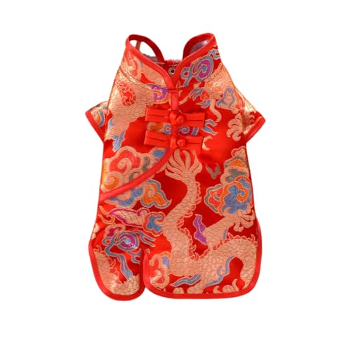 UGYMSIA ペット服 犬服 春夏 猫用 小型犬服 ドレス 通気性 小中型犬 愛犬 可愛い半袖 タンクトップ 軽くて快適、柔らかく肌に優しい 高密度錦織 (ドラゴンローブ-赤,2XL)