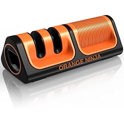 Orange Ninja Mini Knife Sharpener - Coarse & Fine Small Knife Sharpener | Easy to Use Handheld Knife Sharpeners for Kitchen Knives, Pocket Knives with Bottle Opener & Fridge Attachment