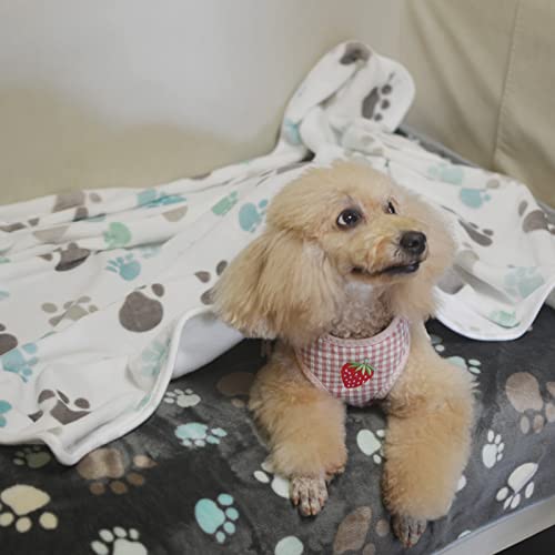 Image of 1 Pack 3 Puppy Blankets Super Soft Warm Sleep Mat Cute PAW Print Blanket Fleece Pet Blanket Flannel Throw Dog Blankets for Small Dogs Puppy Cats,Gray /White /Brown-Large(40 inchx30 inch)