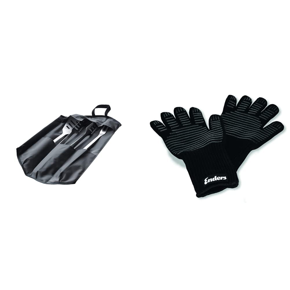 Enders® Premium GRILLBESTECK Edelstahl 3-Set INKL 8786 Grillzange Grillwender & ® Grill Handschuhe aus feuerfestem Aramid 8785