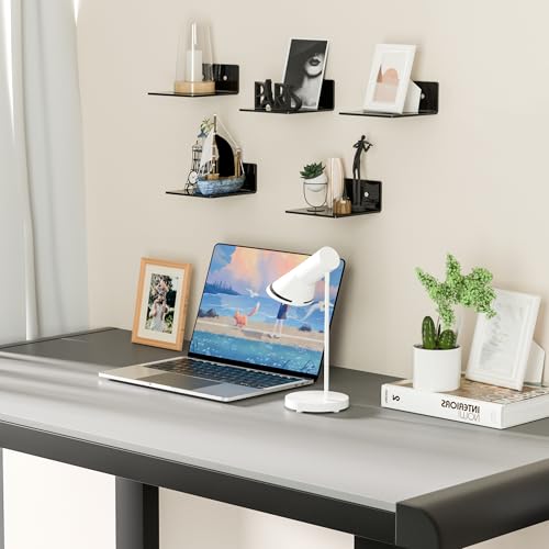 Image of 6 Inches Small Black Wall Shelves, Moisture-Proof, Space Saver, Wall Mounted Display Shelf Rack for Bedroom, Living Room, Kitchen, Dining Room, Bathroom, 4 Pack