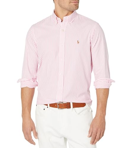 POLO RALPH LAUREN Chemise Oxford classique à manches longues pour homme, (Printemps/été 2023) Rose/Blanc rayé, XX-Large