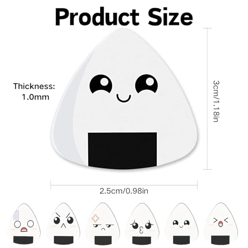Image of BendJoy 12Pcs Guitar Picks - 1.0mm Heavy White Sushi Rice Balls Pattern | Premium ABS Pick for Electric, Acoustic & Bass Guitars, Ideal for Beginners and Enthusiasts