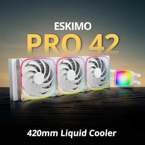 Image of Geometric Future Eskimo Pro - 420mm AIO CPU Liquid Water Cooler- RGB PWM Squama 2503W 140mm Fan x 3- Fit Intel LGA 1700, AMDAM5 - White- (GEO-EP-42W)