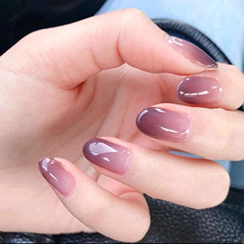 Jovono Glossy Press on Nails Purple Long Oval Fake Nails Artificial Full Cover False Nails for Women and Girls(24PCS)