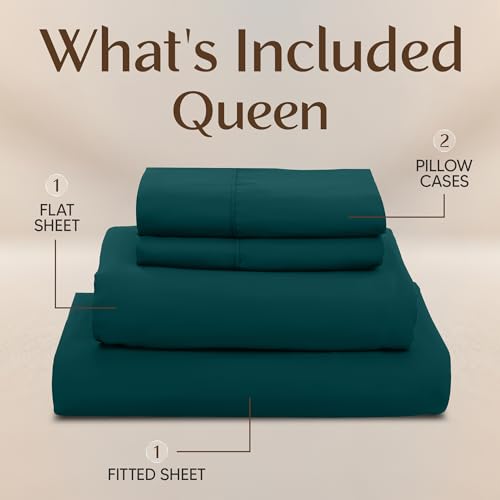 Image of Utopia Bedding Queen Size Sheet Set - 4 Piece Bed Sheets, Soft and Breathable Microfiber, Includes 1 Fitted Sheet, 1 Flat Sheet and 2 Pillowcases - Oeko Tex (Teal Green)