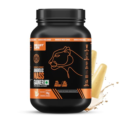 Image of BeastLife High Protein Mass /Weight Gainer | 1 KG | Malai Kulfi | NABL LAB Tested | For Muscle Gain & Fast Growth | Cereal-Based Formula, No Maltodextrin | India's #1 Cereal Based Bulk Gainer