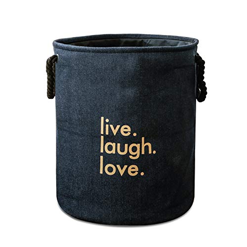 JGUS Big XL Size Linen Fabric Folding Laundry Basket Hamper Bag, Dirty Clothes Basket, Foldable Laundry Basket, Toy Storage Organizer, Premium (Dark Blue)