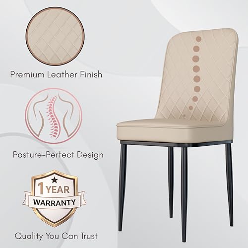 Image of Jewel Premium Leather Dining Chair with Strong Metal Legs, Cushioned Seat, Chair for Dining, Living Room, Bedroom & Balcony (Beige)