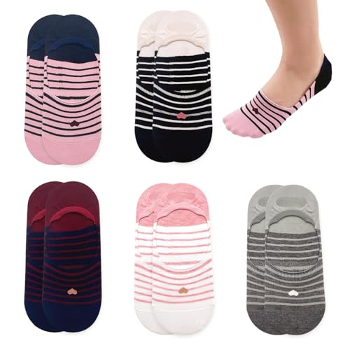 YSJCHEBS 5 Pares de Calcetines de Mujer A Rayas, Suaves y Transpirables, Moda Antideslizantes Deportivos Algodón Invisibles