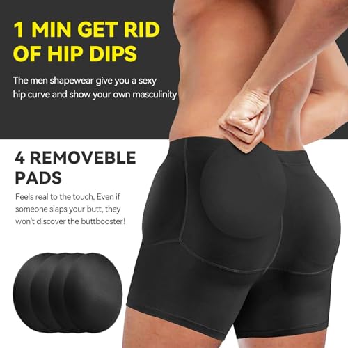 Men's Padded Underwear Butt and Side 4 Detachable Pads Shaper Shorts Shapewear Slimming Push Up Boxer Briefs4