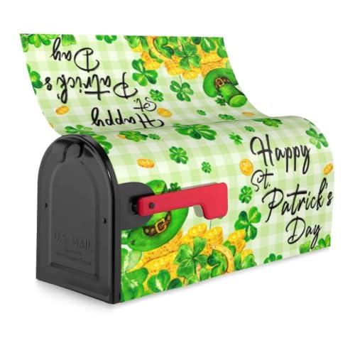 Image of ADIKJXQH St. Patrick's Day Mailbox Cover, Lucky Clovers, Magnetic, 21 x 18 Inch, Green, Post Mount, Polyester, Modern, XXT-1212-3