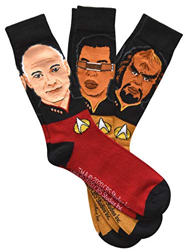 Star Trek Next Generation Picard Worf Geordi Men's Crew Socks 3 Pair Pack2