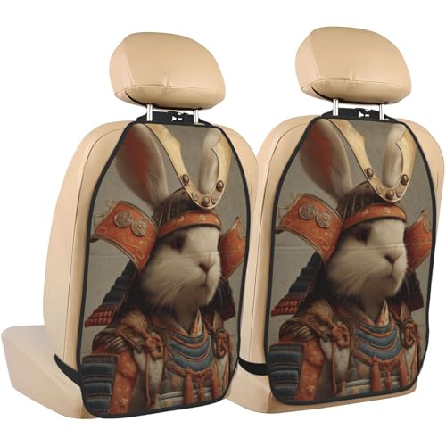 Funny Rabbit Samurai Sword Japanese Art Car Seat Back Kick Protectors,2 Pack Kick Mats With Storage Pockets For Vehicles To Protect From Dirt Mud Scratches