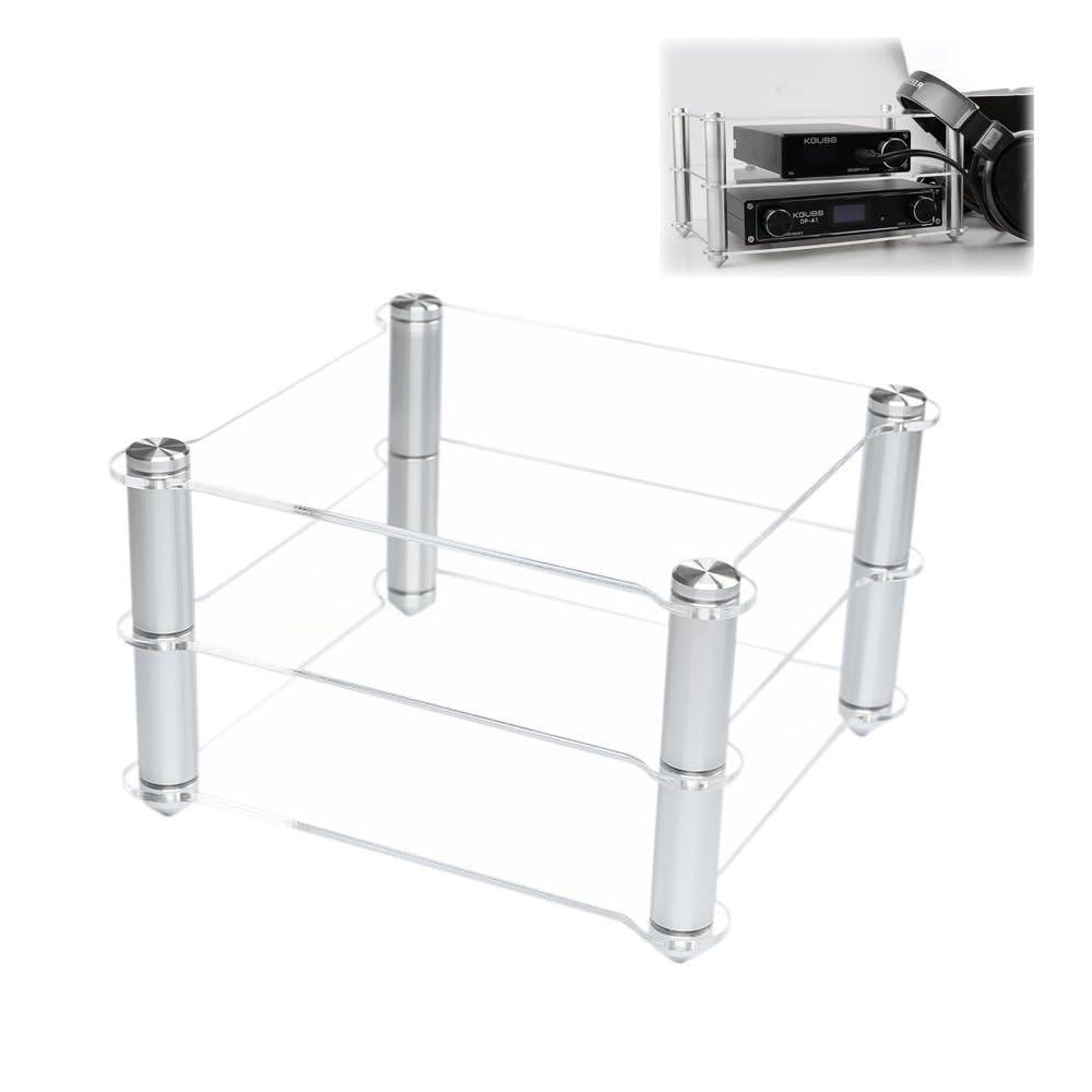 Soporte para componentes de audio de 2 capas para DAC y reproductores de CD en escritorio negro