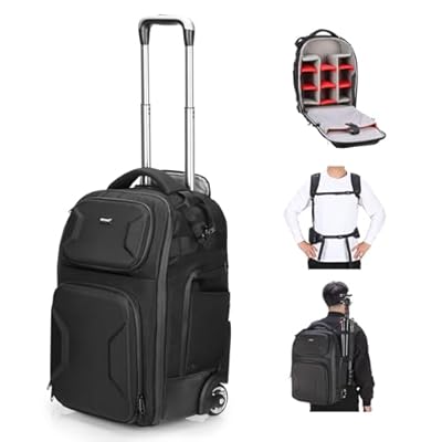 NEEWER 2 en 1 Mochila con Ruedas para Cámara con Divisor Prueba de Golpe,Asa Retráctil, Cinturilla, Funda para Lluvia, Mochila de Mano para Cámara, Trípode, Flash, Lente, Portátil, Color Negro, PB027 | Ya disponible en tu tienda friki favorita! En mundofriki.es!