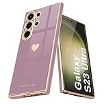 Teageo for Samsung S23 Ultra Case Cute Heart Pattern for Women Girls Slim Luxury Bling Plating Soft TPU Anti-Scratch Shockproof Bumper Phone Case for Samsung Galaxy S23 Ultra 5G, Lavender