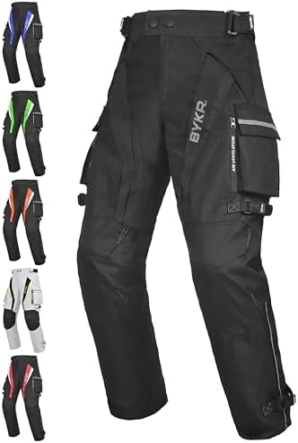 Motorcycle Pants for Men and Women Armored Cordura Overpants Enduro ATV Dual Sports Motocross Cargo Work Touring, Black, 36W x 30L
