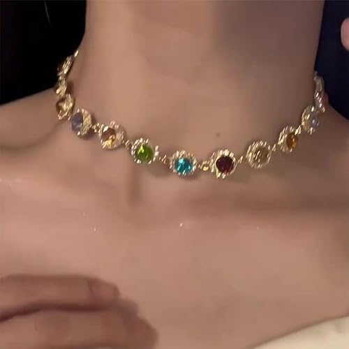 BSLVWG Collier ras du cou en cristal coloré doré brillant avec strass pour femme – vue 4
