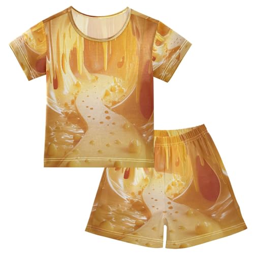 Pajama Sets Short Sleeve Melted Cheese Tunnel with Bubbles Soft Cotton Summer Sleepwear 2 Piece PJS Size 5-14T